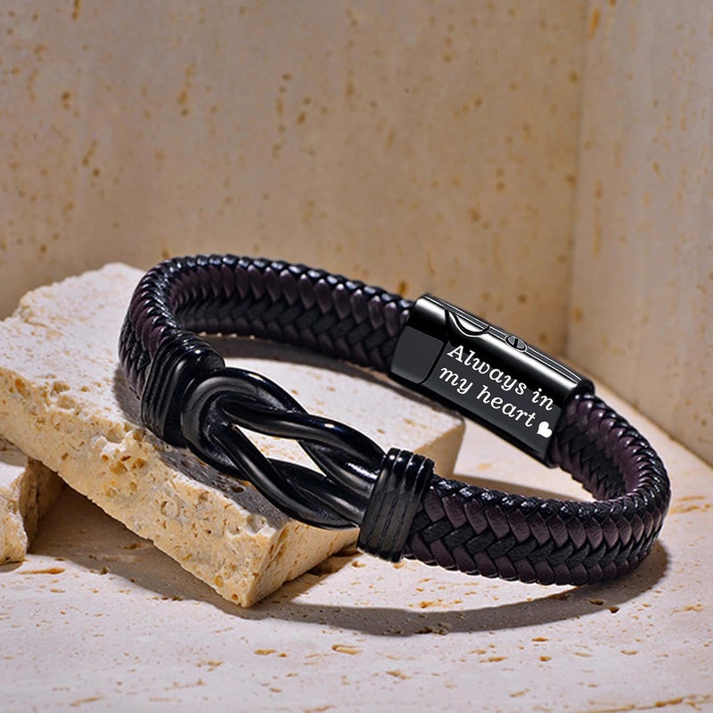 YOUFENG Urn Bracelet for Human Ashes Leather Cremation Knot Cross Bracelet Stainless Steel Keepsake Cuff Bangle Jewelry for Men - Image 4